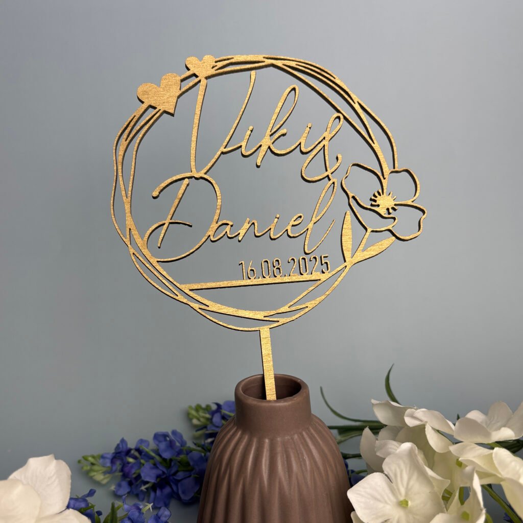 Caketopper rund mit Brautpaarnamen