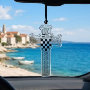 Innenspiegelanhänger Kroatisches Kreuz mit Wappen Transparent