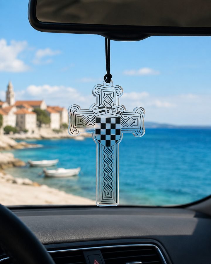 Innenspiegelanhänger Kroatisches Kreuz mit Wappen Transparent